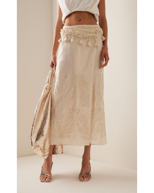 Johanna Ortiz Natural Tansania Sun Embroidered Midi Wrap Skirt