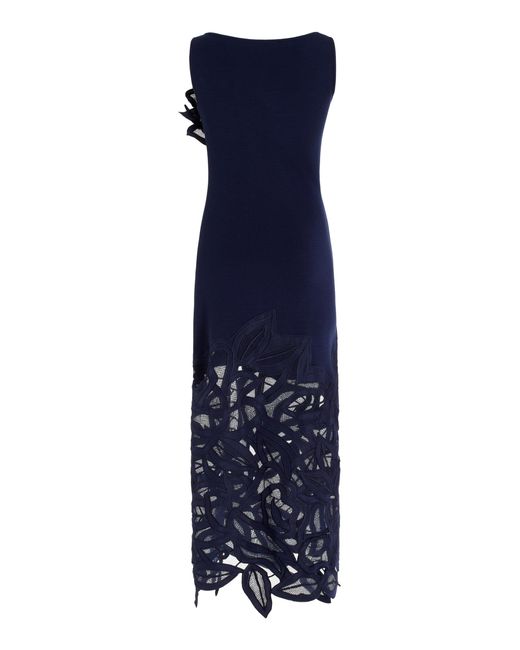 Oscar de la Renta Blue Rose-Guipure Knit Midi Dress