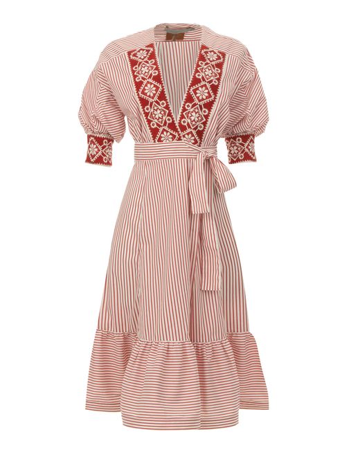 Silvia Tcherassi Brittany Embroidered Cotton Midi Wrap Dress in Stripe ...