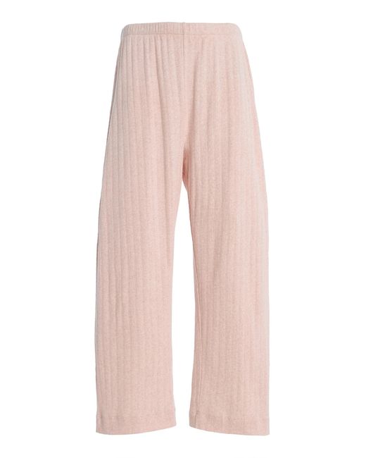 Leset Pink Pointelle-Knit Cotton Crop Wide-Leg Pants