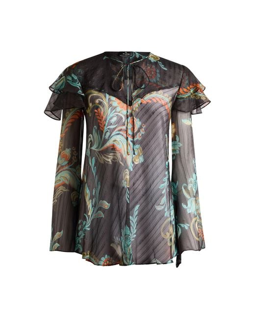 Etro Black Ruffled Silk Top