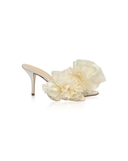 Magda Butrym White Flower-Detailed Satin Mules