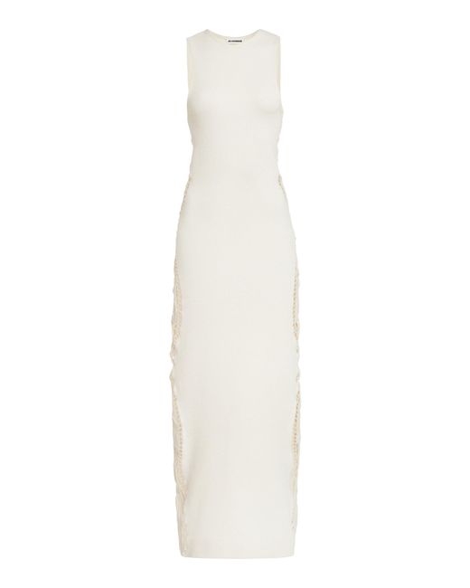 Jil Sander White Embroidered Sleeveless Midi Dress