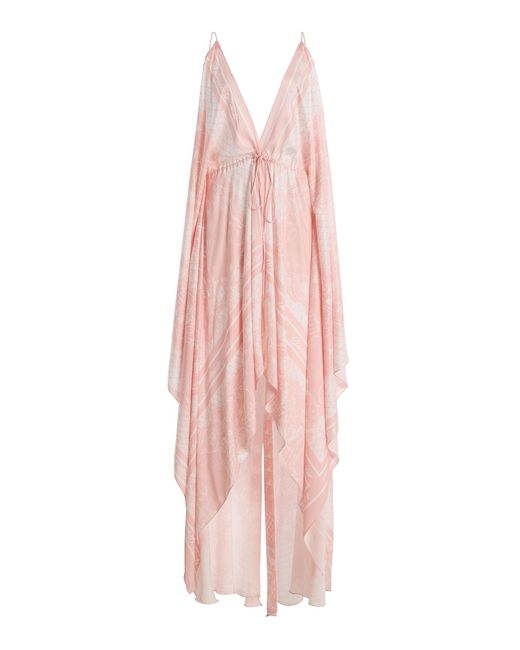 Balmain Pink Open-Shoulder Foulard-Print Dress