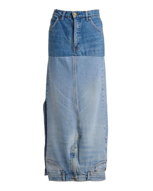 A.W.A.K.E. MODE Blue Recycled Denim Mirror Effect Midi Skirt