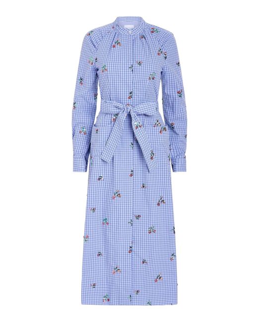 Markarian Blue Gazania Sequin Embroidered Shirt Dress