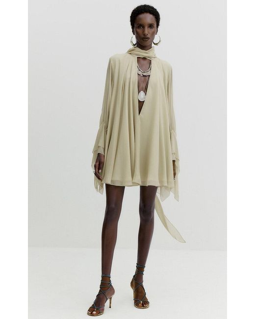 De La Vali Natural Ambrose High-Neck Mini Dress