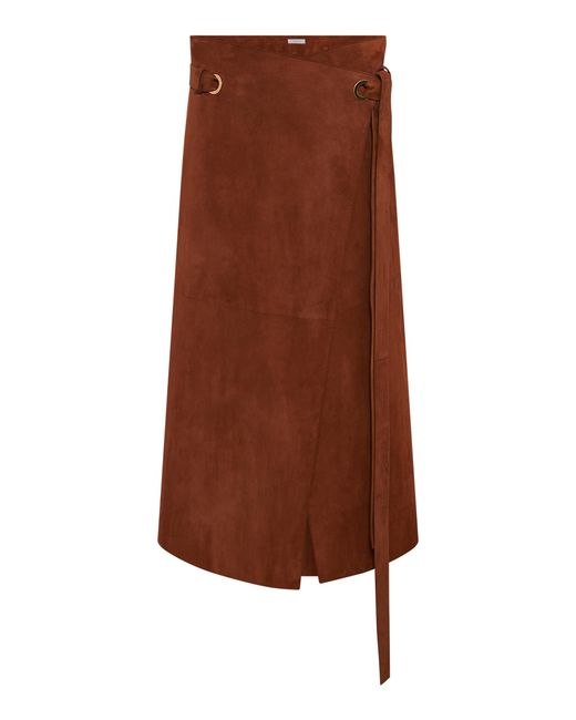 Gabriela Hearst Brown Idalia Belted Suede Midi Wrap Skirt