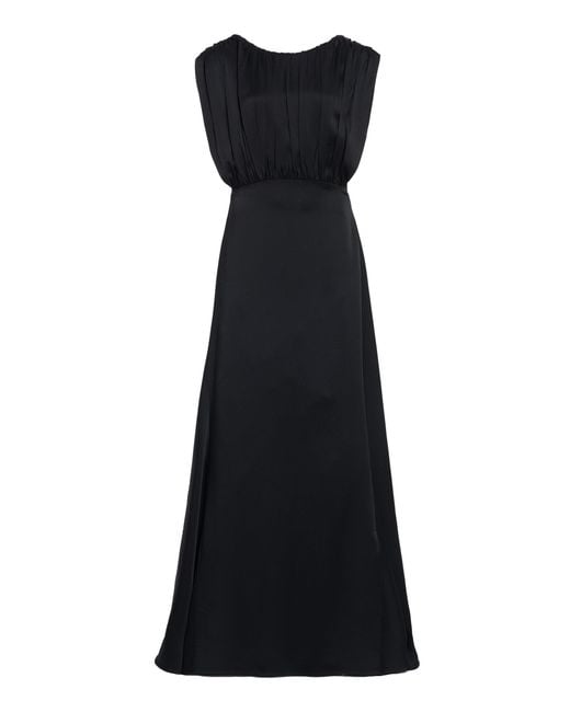 Jil Sander Black Ruched Satin Maxi Dress