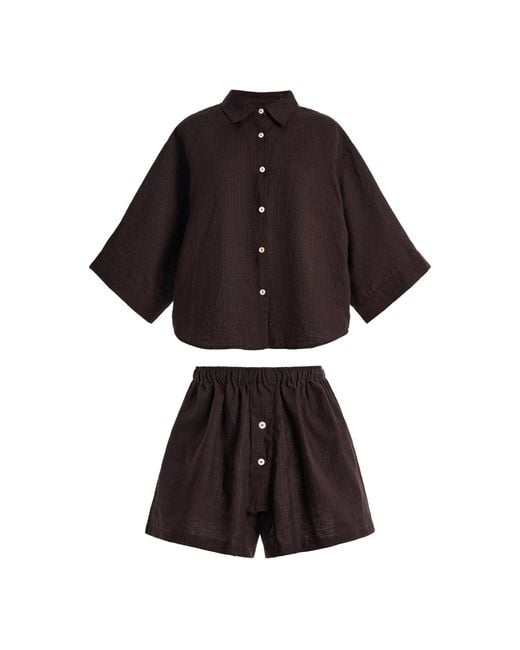 Deiji Studios Black 03 Striped Linen Short Set