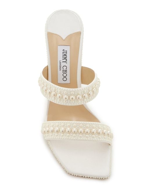 Jimmy Choo White Sacoria Pearl-embellished Satin Wedge Sandals