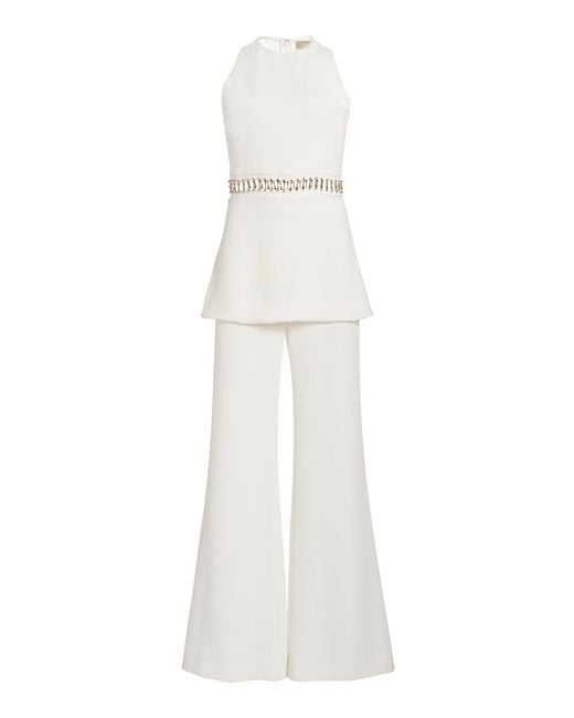 Elie Saab White Embellished Cady Jumpsuit