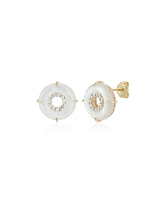 Mateo White 14K Mother Of Pearl Diamond Stud Earrings
