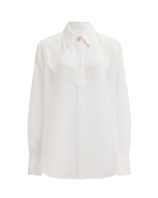 Aje. White Farrow Sheer Fringe Shirt