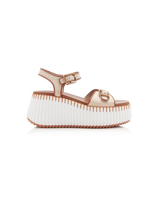 Chloé White Nama Canvas Platform Sandals