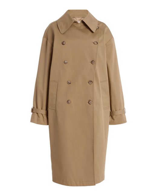 House of Dagmar Natural Double-Breasted Cotton Long Trench Coat