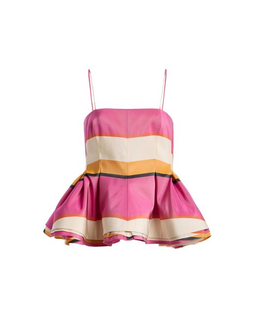 Rosie Assoulin Pink Ruffled Peplum Silk Top