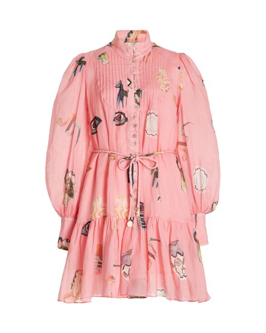 ALÉMAIS Pink Cleo Smock Mini Dress