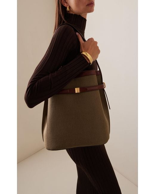 Totême  Green Belted Leather-trimmed Canvas Bucket Bag