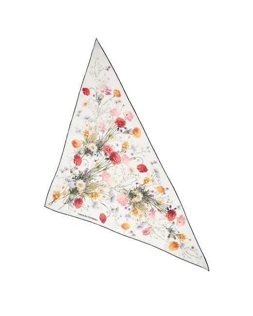 Carolina Herrera White Single Meadow Floral Triangle Silk Scarf