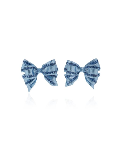 Anabela Chan Blue Mini Bow Tie 18k White Gold, Rhodium Vermeil Sapphire Earrings