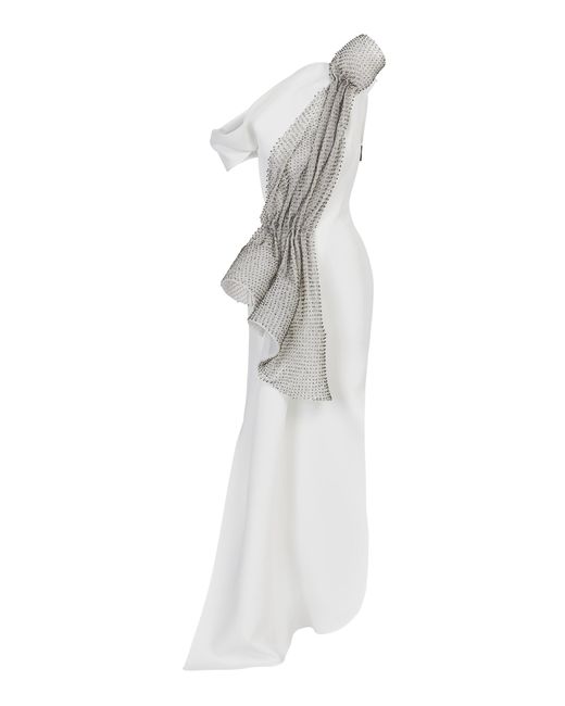 Maticevski White Sublime Crystal Bead Embellished One Shoulder Dress