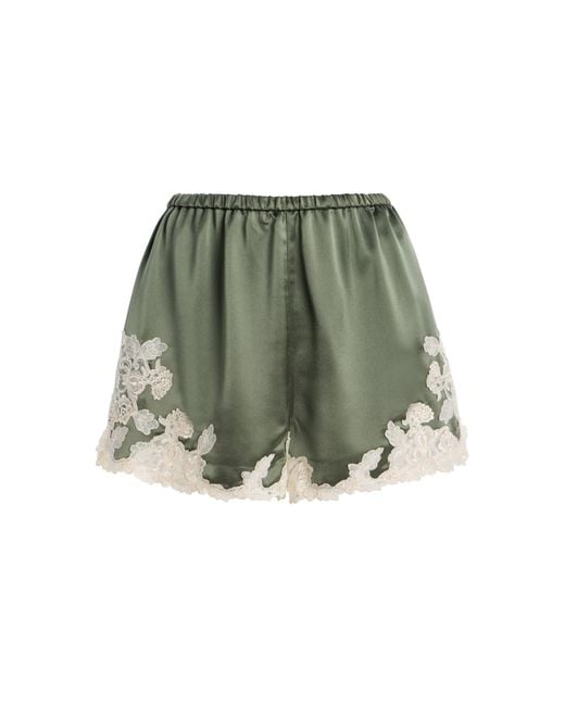 By Malene Birger Green Eri Lace-Trimmed Satin Shorts