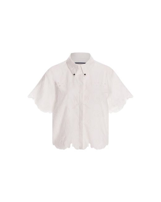Agua Bendita White Virtuosa Broderie Anglaise Button-Up Cotton Top