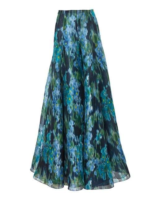 Carolina Herrera Blue Floral Silk Chiffon Palazzo Pants
