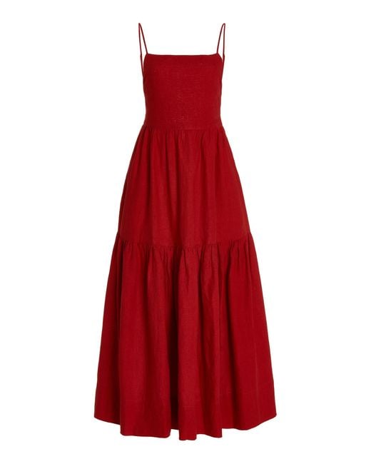 Posse Exclusive Ellie Linen Maxi Dress in Red | Lyst