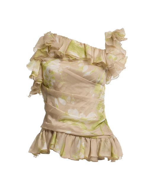 Elie Saab Multicolor Ruffle-Hem Silk-Chiffon Top