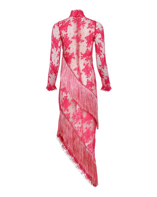Francesca Miranda Red Bolero Fringed Floral Lace Dress