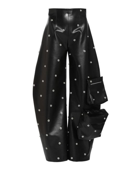 A.W.A.K.E. MODE Black Faux Leather Studded Flared Leg Pants