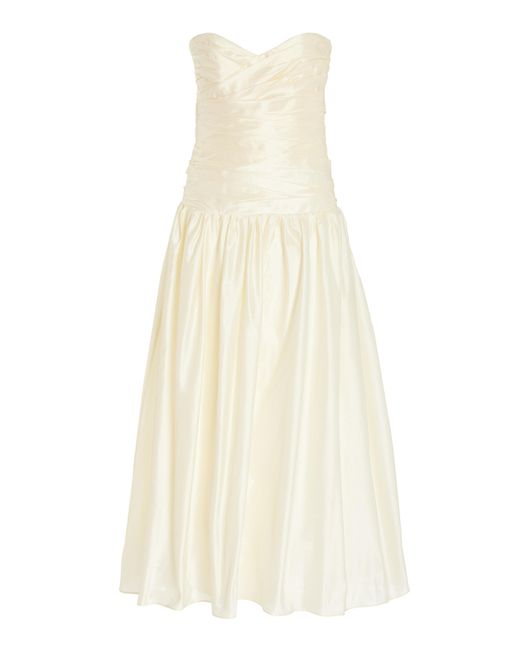 Anna October White Doris Ruched Poplin Midi Dress