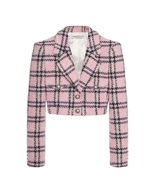 Alessandra Rich Cropped Tartan Sequin Tweed Jacket in Pink | Lyst