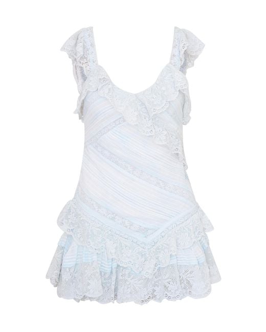 LoveShackFancy White Bensley Lace-trimmed Cotton Mini Dress