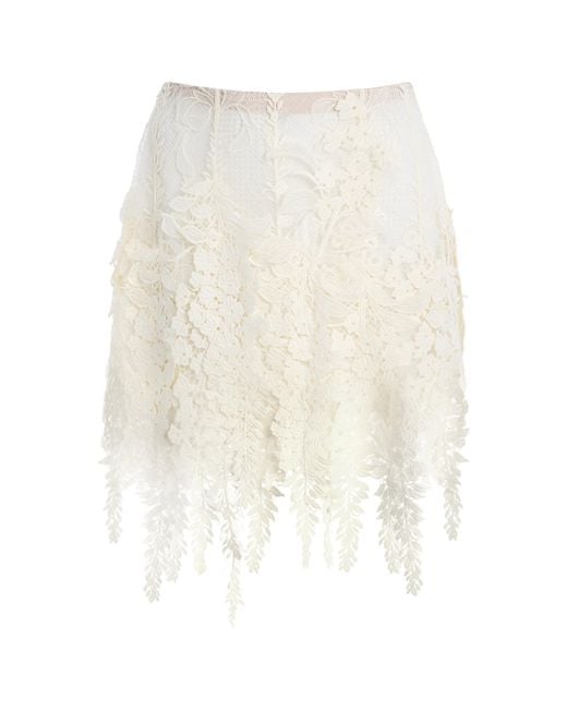 Oscar de la Renta Natural Appliquéd Lace Mini Skirt
