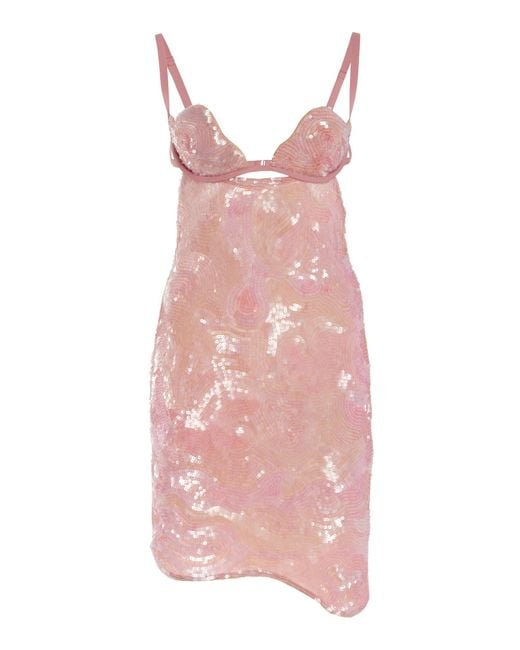 Nensi Dojaka Pink Heartbeat Hand-embroidered Mini Dress