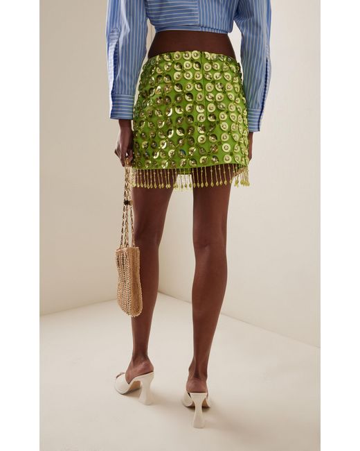 DES_PHEMMES Green Exclusive Embellished Cotton Mini Skirt