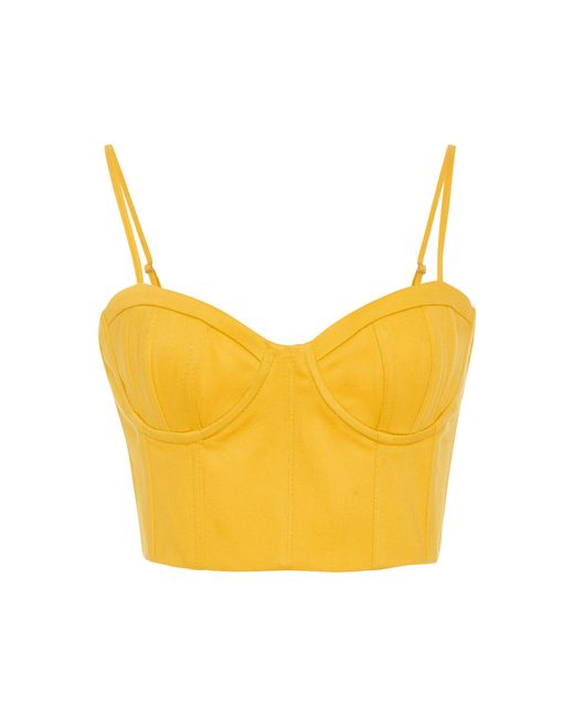 Sally Lapointe Yellow Cropped Stretch-cotton Twill Bustier Top