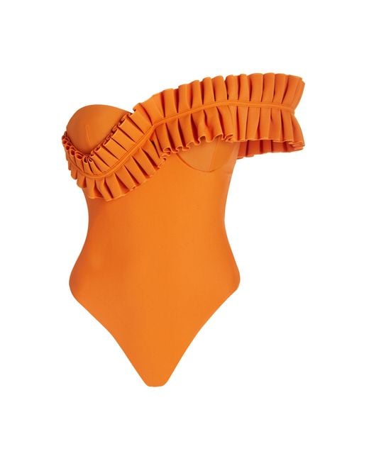 ANDREA IYAMAH Orange Nisi Ruffled One-piece Swimsuit