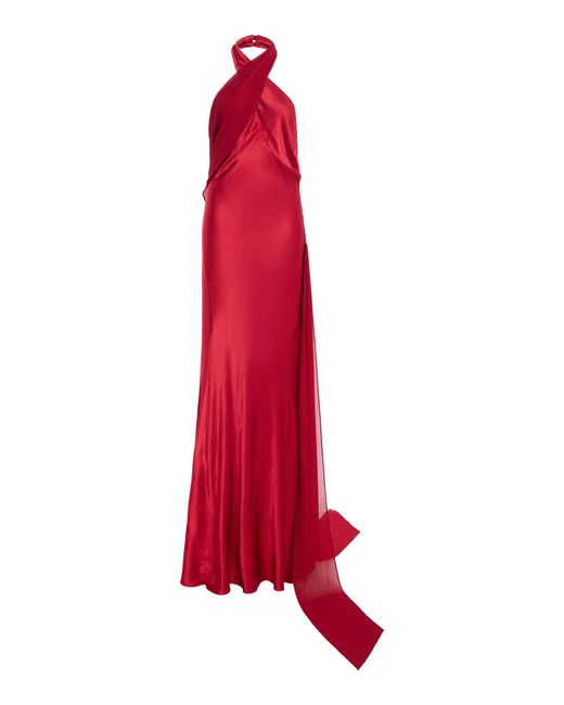 Arcina Ori Red Reverie Satin Maxi Halter Dress