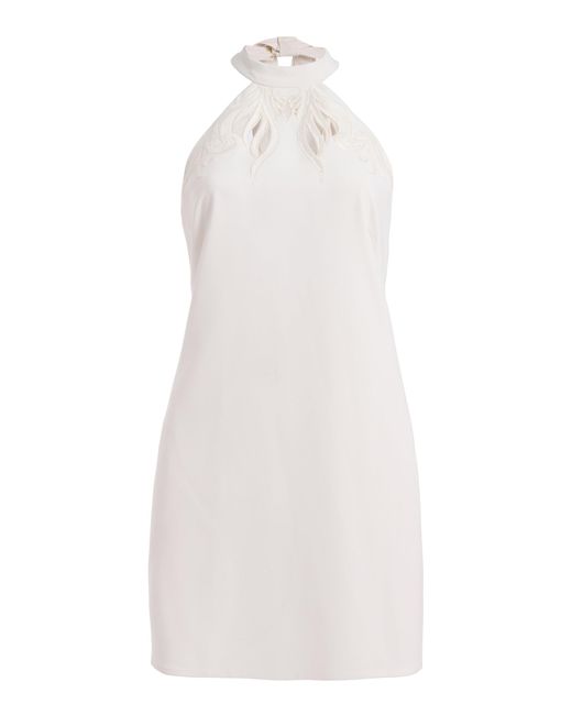Zuhair Murad White Sleeveless Embroidery Halterneck Mini Dress