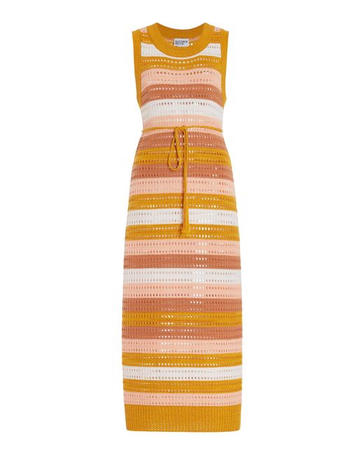 Matthew Bruch Orange Striped Knit-mesh Midi Tank Dress