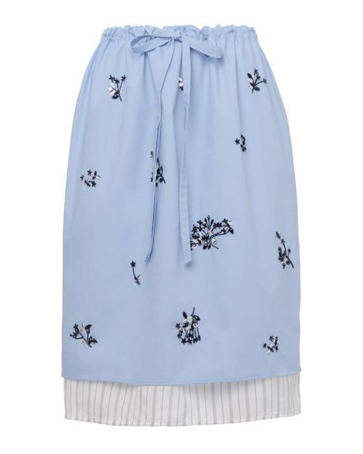 DES_PHEMMES Blue Embellished Cotton Knee-Length Skirt
