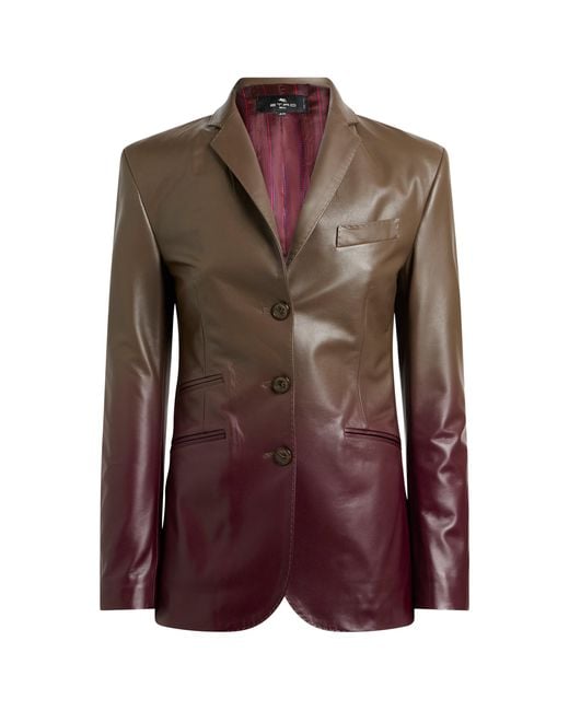 Etro Brown Ombré Leather Blazer