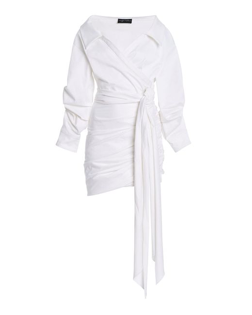 Sergio Hudson White Cotton-Twill Wrap Shirt Dress