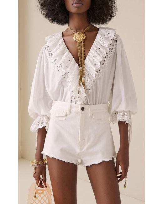 Chloé White Ruffled Cotton Top