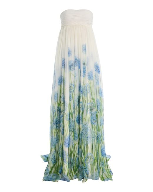 Oscar de la Renta Green Allium-Printed Silk-Chiffon Gown