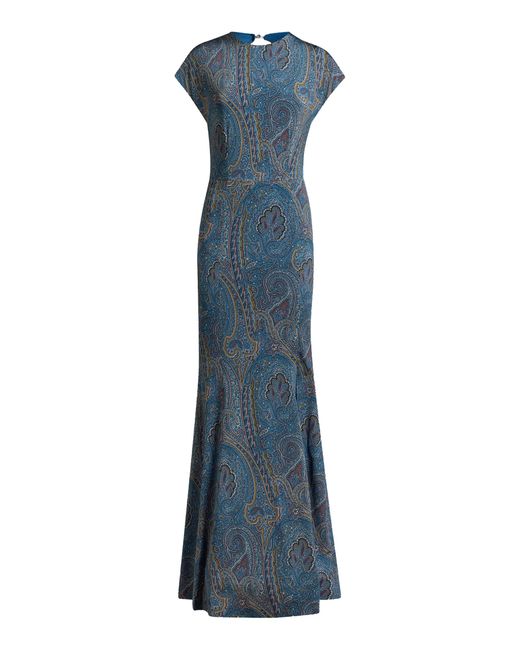 Etro Blue Short-Sleeve Maxi Dress